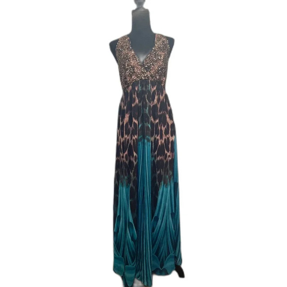 Boston Proper Women's Animal Print Sequin Halter Maxi Dress Size Small - Picture 2 of 8